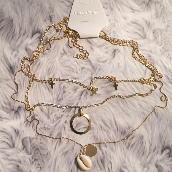 Gold Layered Cross Shell Circle Pendant Necklace - Picture 5 of 8